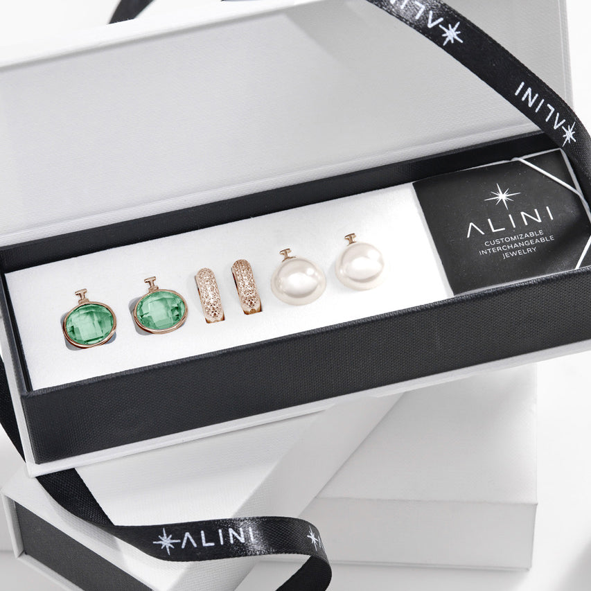 3-in-1 Rose Gold Pavé Hoops