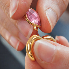 Sepasang Batu Anting Rose Pink Quartz